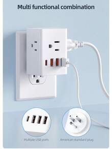 7合1旅行适配器，配备3个交流电源插座、3个USB接口和1个Type-C快充接口，国际通用电源适配器，包含欧标/英标/美标/澳标插头，适用于家庭、办公室、旅行和学习等多种场合。 - 美規B型插(110-127V) - 查看 4