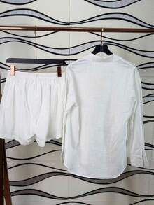 Linen Shirt And Shorts Set (2 Pieces) - White - View 6