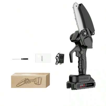 Mini Motosierra Inalámbrica de 4 Pulgadas - Sierra Eléctrica de Mano 24V 200W con Batería de Litio 6000mAh para Poda de