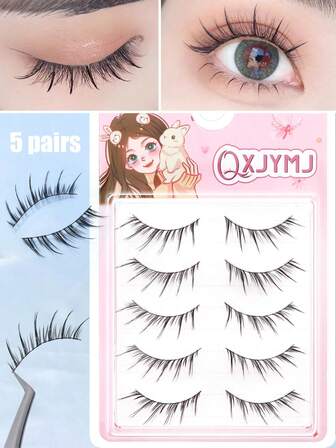 5对10-13毫米精致假睫毛，可爱卡通包装，自然蓬松纤长，圣诞礼物，送给女性的精美小礼物，旅行必备，便携可重复使用，适合日常和约会妆容。