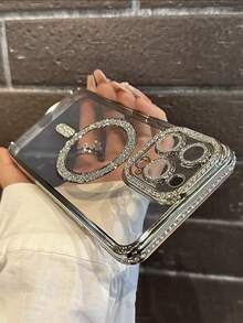 2025 Luxury Rhinestone Studded Phone Case, Compatible With IPhone 17 AIR 16 15 14 13 12 11 Pro Max Plus, Magnetic Transparent Lens Protection - Silver - View 5