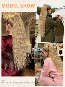 爪形马尾假发，金色，26英寸，水波纹耐热纤维合成马尾假发，适合女性在圣诞节、万圣节、音乐节、派对和日常使用。 - 金色 - 查看 8