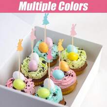 Juego de 200/100/50/30/10 piezas de pinchos de bambú de conejo de colores, adecuados para fiestas de Pascua, pan, hamburguesas, postres, aperitivos, todo tipo de fiestas, reuniones familiares de primavera, decoración de platos de pasteles y frutas