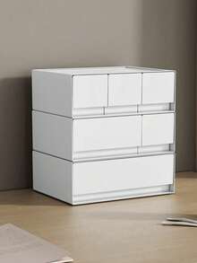 1pc 2/3 Drawer Desktop Storage Box, Plastic Organizer Box For Bathroom, Bedroom, Dorm, Makeup, Jewelry, Stackable - White - View 2