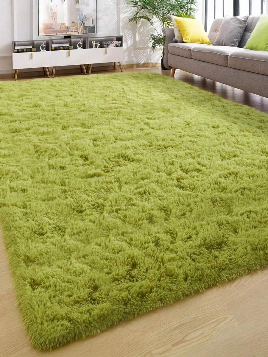 1pc Solid Color Soft & Cozy Shaggy Area Rug, Plush Grass Green Carpet For Living Room/Bedroom, Modern Minimalist Nordic Style Home Decor, Warm & Comfortable Cream Texture Floor Mat, Autumn/Winter Seasonal Gift, Fluffy Christmas/Halloween/Valentine's Day Decoration, Easy Care Living Room/Sofa/Bedside Rug