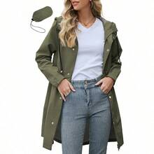 Zando Long Packable Rain Jacket Women Waterproof - Raincoat For Women Rain Coat With Hood Lightweight Outdoor Windbreaker - 軍綠色 - 查看 1