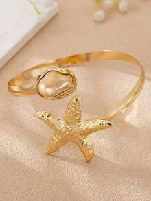 1pc Women's Fashionable New Starfish Bangle Open Baroque Pearl Style Bracelet, Suitable For Beach, Party, Wedding, Holiday, Music Festival, Gift - 臂章 - 查看 5