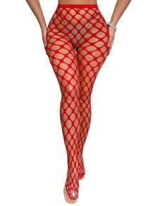Women's Large-Grid Sheer Pantyhose, High-Waisted Sexy Net Stockings, Fashionable And Unique See-Through Leg Beauty Stockings, Retro Tattoo Lace Sheer Net Stockings - 彩色 - 查看 6