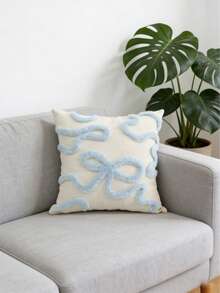 1件蝴蝶纹天鹅绒柔软雪尼尔装饰抱枕套，45厘米*45厘米，适用于沙发、床和卧室装饰，室内外均可使用，不含枕芯 - 淺藍色 - 查看 4