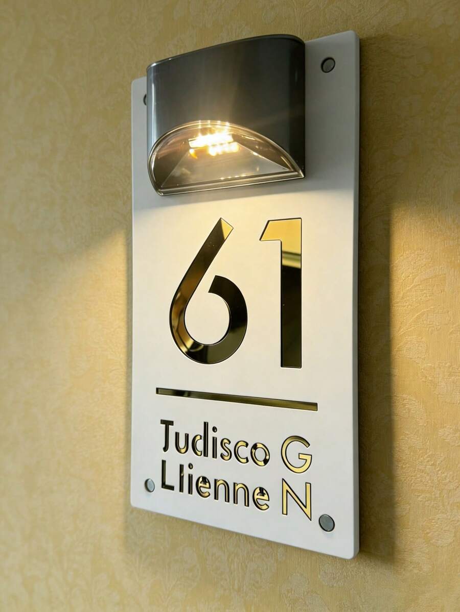 1 件定制太阳能炭灰色门牌号 - 温馨小屋低矮线条设计，内置太阳能电池板，可持续发光 10 小时，含壁挂支架及安装套件，圣诞节乔迁礼物，简约入口装饰 - 彩色 - 查看 1