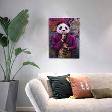 1pc Unframed Poster Animal Let Your Success Make The Noise Poster Canvas Wall Art Decor Painting, Money Panda Cartoon Characters Poster, Minimalist Wall Painting For Home Office Bar Coffee Shop Kitchen Living Room Bedroom Wall Decor - Multicolor - View 5