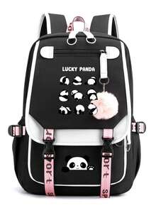 Casual Multifunctional Lightweight Backpack, Panda Design With Plush Pendant, Multifunctional, Simple, Fresh, Large Capacity, Lightweight Spine Protection Backpack, Lightweight Travel Backpack, Suitable For Daily Commuting And Travel - Backpack - View 9