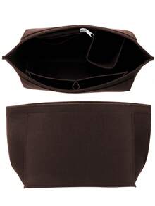 Felt Purse Organizer Insert For Le Pliage L Tote Bag & M Handbag, Zipper Long Champ Bag Organizer Insert With Cup Holder, Women Bags Divider Shaper With 8 Compartments - Coffee - View 4