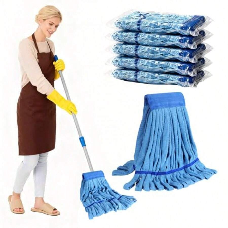 5 Pack Commercial Mop Head Replacement 6.6 Inch Headband Heavy Duty Microfiber Tube Mop 18oz Looped End Washable Refill For Industrial Floor Cleaning Hardwood Tile Concrete - Màu xanh lam - Xem 1