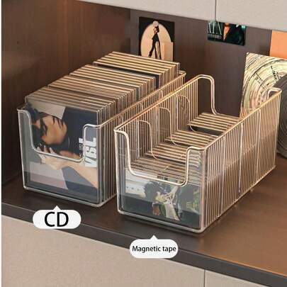 2件套可堆叠透明塑料CD收纳架，CD展示架，CD收纳盒，非常适合媒体架收纳整理，也适合家庭办公室和音乐爱好者使用。