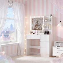 New Dressing Table With 10 LED Lights Mirror 4 Drawers Vanity Make Up Desk Set - White - View 2