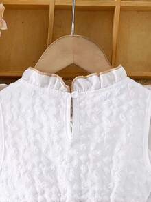 Young Girl Summer Ruffle Trim Mesh Flare Hem Belted Dress - Brown - View 5