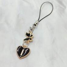 1pc Metal Heart & English Letter A-Z Pendant Phone Lanyard, Black Vintage Style A-Z Letter & Elegant Butterfly Phone Charm