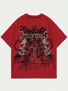 Men's Gothic Dark Skull And Cross T-Shirt 100% Cotton - Màu Tím - Xem 2