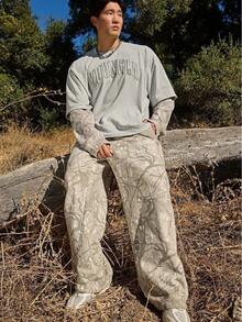 Sweatpants Wide Leg Straight Casual Pants Fitness Loose Printing Camouflage Running Pants Men - 橄欖綠 - 查看 2