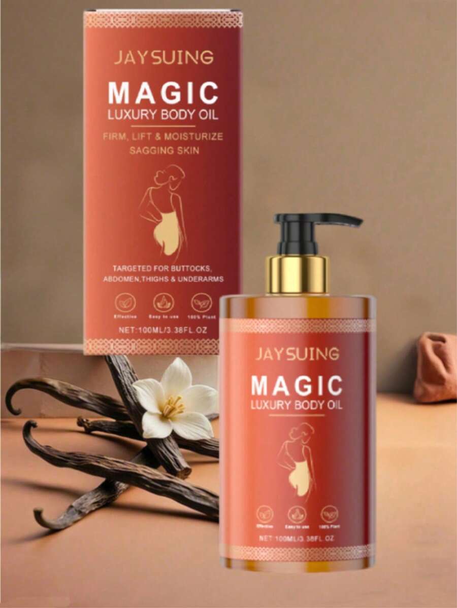 100ml Body Firming Oil - Moisturizing & Glossing Dry Skin Care With Patchouli Leaf & Acetyl Tripeptide-1, Cell-Activating Massage Oil For Butt, Abdomen, Thighs - 棕色 - 查看 1