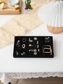 Large Capacity Velvet Jewelry Tray, Stackable Jewelry Display Stand With Separate Compartments, Suitable For Earrings, Necklaces, Bracelets, Rings, Hair Clips, Hair Bands, Etc. - Black - View 7