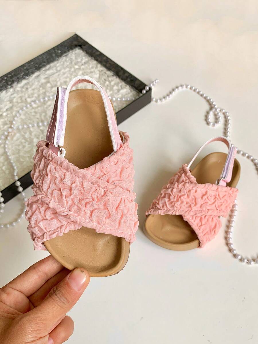 1-8 Years Old Summer Flat Baby Girl Shoes, Cute Pink Princess Style Toddler Sandals, Minimalist & Easy To Wear White Baby Sandals, Black Beach Sandals For Outings & Vacations, Soft Bottom Comfortable & Lightweight Baby Walking Shoes, Suitable For Home, Park, Social Occasions And More - Pink - View 1