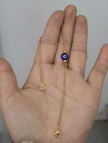1 pieza Pulsera delicada de mujer con ojo azul del mal - Oro amarillo - Ver 3