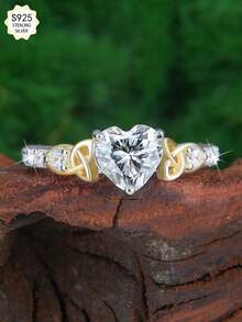 1.2克拉 7.0毫米 莫桑石心形925纯银高品质女士订婚戒指，5.2克，完美的圣诞节/生日/周年纪念礼物 - 銀色 - 查看 1