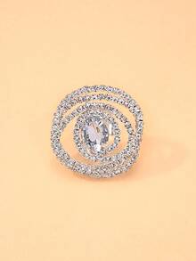 1pc Fashionable Flower Ring With Sparkling Rhinestones, Open-Ended Ring Jewelry - Silver - View 2