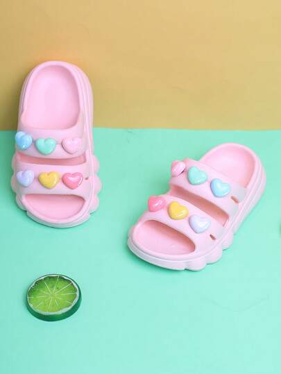 1 Pair Kids Colorful Heart-Shaped EVA Waterproof Open-Toe Slippers, For Indoor Summer Wear