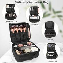 Extra-Large Makeup Case And Storage Box, Cosmetic Travel Bag, Makeup Organizer Bag, With Partitioned Compartments, Waterproof And Stain-Resistant, Suitable For Travel, Outings, Business Trips, And Home Cosmetic Storage - Black-small - View 5