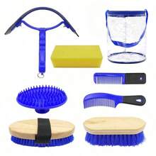 8件套马匹护理套装，带收纳袋，包括马刷、梳子、刮汗器、吸水海绵及其他马匹清洗和护理配件