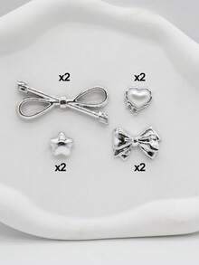 8件套银色奢华丝带蝴蝶结鞋饰，适用于镂空鞋带、心形星星鞋饰，DIY配件，适合女士凉鞋、拖鞋、沙滩包等。 - Ribbon Bow-Knot - 查看 7