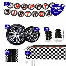 1 Set Car Tire Themed Birthday Party Supplies, Including Disposable Plates, Napkins, Cups, Tablecloth, And Banners, Suitable For 16 Guests, Ideal For Birthday, Wedding, Theme Party, Family Picnic - Multicolor - View 2