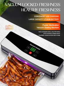 1pc Automatic Vacuum Sealer Machine For Home Use, Equipped With Vacuum Pump, Includes 10pcs Vacuum Bags, Wet & Dry Use, USB Rechargeable, Battery Capacity: 2000mAh - Black - View 2