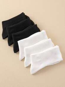 6 perechi de talie albă-neagră fără modele pentru sport zilnic, simplu și versatil, și ținute de sală pentru băieți și fete, ținute zilnice esențiale pentru sport în campus, șosete moi, prietenoase cu pielea, confortabile, respirabile și rezistente la mirosuri, pentru bărbați și femei