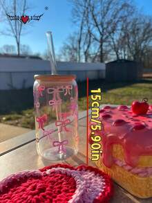 1 Set/With Lid & Straw Purple Bow Iced Coffee Glass Straw Cup, Cold Drink Juice Straw Cup, Hot Drink Straw Cup, Outdoor Travel Large Capacity Water Bottle, Exquisite Cute Milk Tea Cup, High Quality Juice Cup, High Temperature Baked Printed Design Won't Peel Off, Machine Washable - Best Gift Choice - Multicolor - View 5