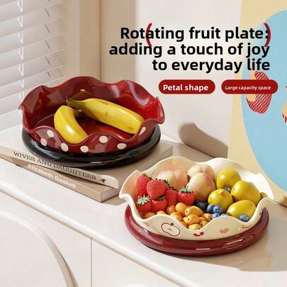 1 Piece Of Light Luxury Rotating Polka Dot Snack Fruit Plate; Red Fruit Plate, Plastic Fruit Plate, Round Fruit Plate, Multi-Layer Fruit Plate, Asymmetric-Shaped Fruit Plate, Square Fruit Plate, Ceramic Fruit Plate, Glass Fruit Plate, Wooden Fruit Plate, Heart-Shaped Fruit Plate, Retro Fruit Plate, Multi-Purpose Fruit Plate. Suitable For Living Room, Bedroom, Study