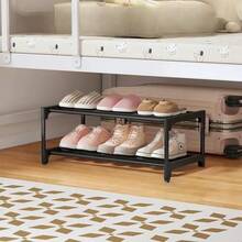 1pc Under Bed Shoe Rack, Double Layer Hallway Shoe Organizer, Bedroom Accessory, Space-Saving Shoe Rack, Metal Shoe Rack