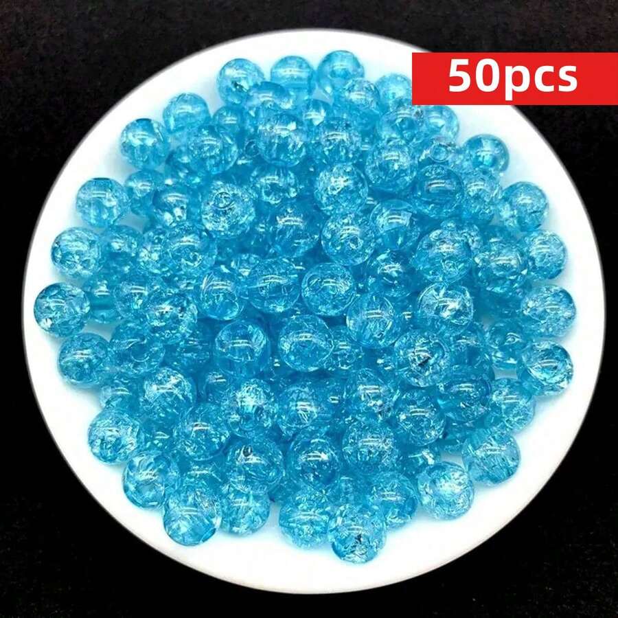 Yiwu Qiyou Accessories Co., LTD 50 hạt/gói, hạt nhựa acrylic nhiều màu sắc 8mm, thích hợp để làm phụ kiện trang sức vòng tay DIY. - Màu xanh lam - Xem 1