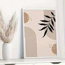 3pcs Frameless Neutral Modern Wall Art Bohemian Style Gallery, Contemporary Prints, Neutral Bohemian Style Brown Geometric Black Leaves Canvas Paintings - Green - View 7