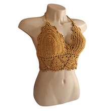 Plain Crochet Top, Model 081, Beachwear - 芥末黃 - 查看 1