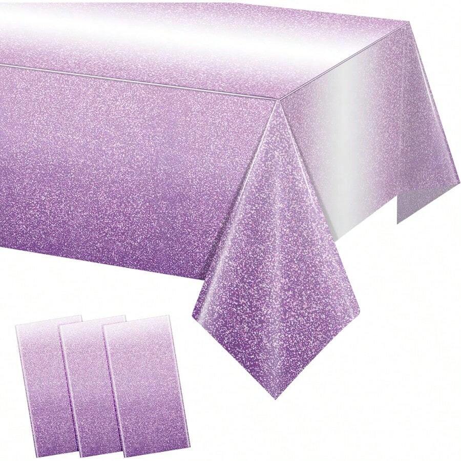 zxr FunnyPars - Juego de 3 manteles de plástico color morado degradado para fiestas mantel rectangular desechable color pastel degradado decoración de aniversario de boda cumpleaños 54 x 108 pulgadas125 - Morado - Ver 1