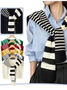 1pc Unisex Asymmetrical Striped Casual Shawl, Multi-Color Knitted Versatile Shawl - Suitable For Autumn/Winter, Christmas, Outdoor Wear - Same Style In Multiple Colors - View 1