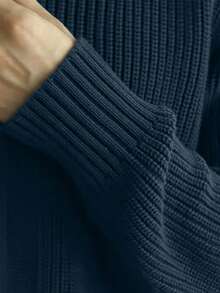 Thick Men's Solid Color Minimalist Casual Long Sleeve Cardigan Sweater - Navy Blue - View 3