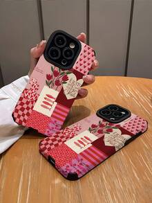 Minimalist Personalized Leather Fashion Plaid Floral Leopard Pattern 1pc Vertical Faux Leather Soft Protective Phone Case Suitable For Gifting To Friends And Couples Compatible With Apple And Galaxy 17/17AIR/17PRO/17PROMAX Anniversary Gift - Multicolor - View 2