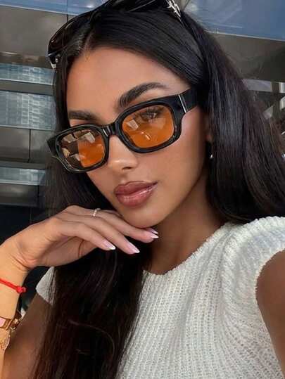 1 Pair Women's Black Square PC Frame Minimalist Solid Color Fashionable Glasses