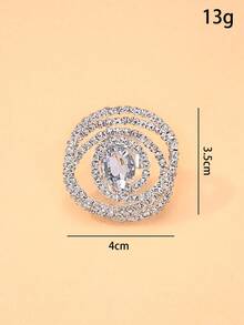 1pc Fashionable Flower Ring With Sparkling Rhinestones, Open-Ended Ring Jewelry - Silver - View 3