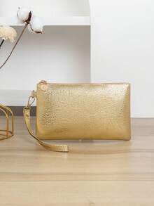 Women's Fashion Wrist Pouch, Caviar Gold PU Clutch Wallet, Convenient Long Coin Purse Phone Organizer, Versatile Evening Bag - Gold - View 8